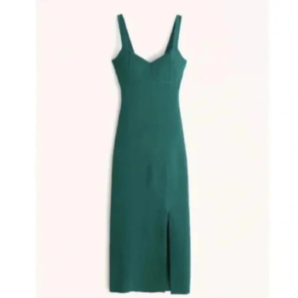 Abercrombie & Fitch Women's emerald green Corset Midi Sweater knit Dress Size  M - Picture 3 of 10